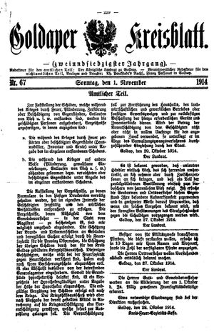Goldaper Kreisblatt vom 01.11.1914