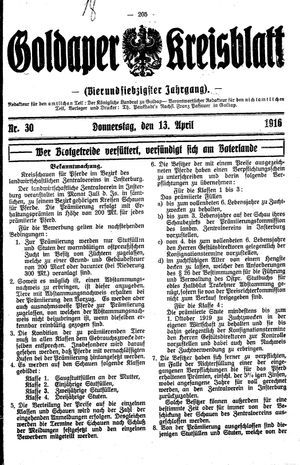 Goldaper Kreisblatt vom 13.04.1916