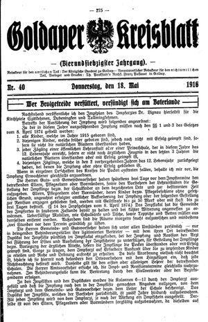 Goldaper Kreisblatt vom 18.05.1916