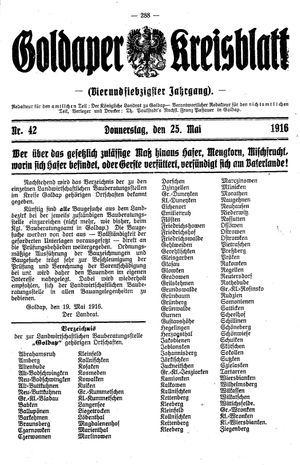 Goldaper Kreisblatt vom 25.05.1916