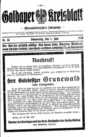 Goldaper Kreisblatt vom 01.06.1916
