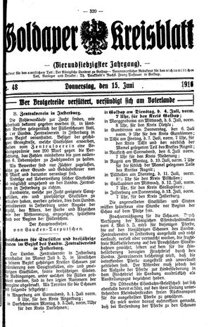 Goldaper Kreisblatt vom 15.06.1916