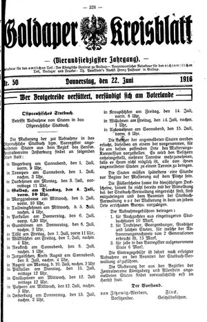 Goldaper Kreisblatt vom 22.06.1916