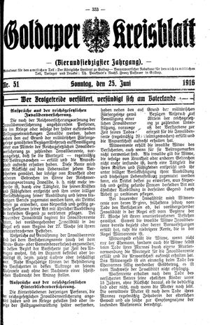 Goldaper Kreisblatt vom 25.06.1916
