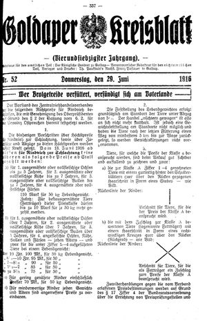 Goldaper Kreisblatt vom 29.06.1916