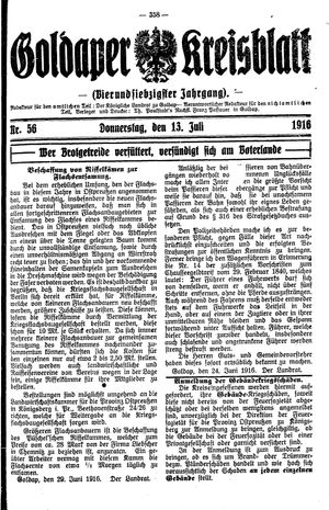 Goldaper Kreisblatt vom 13.07.1916