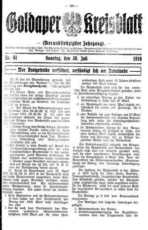 Goldaper Kreisblatt vom 30.07.1916
