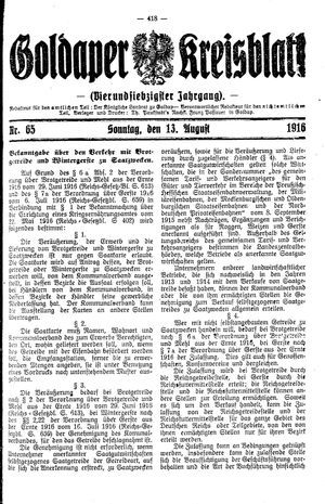 Goldaper Kreisblatt vom 13.08.1916