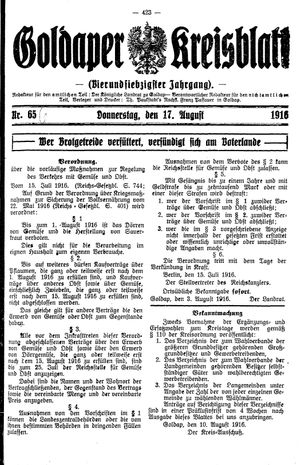 Goldaper Kreisblatt vom 17.08.1916