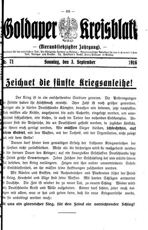 Goldaper Kreisblatt vom 03.09.1916