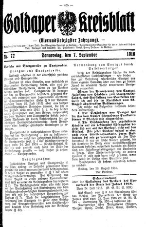 Goldaper Kreisblatt vom 07.09.1916