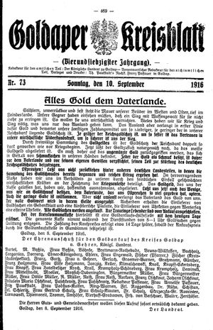 Goldaper Kreisblatt vom 10.09.1916