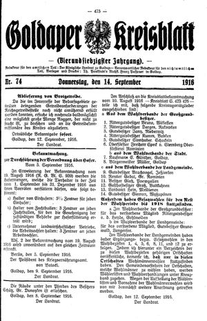 Goldaper Kreisblatt vom 14.09.1916
