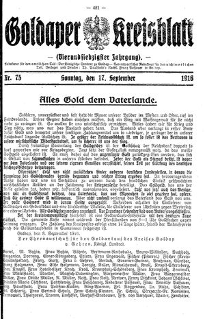 Goldaper Kreisblatt vom 17.09.1916