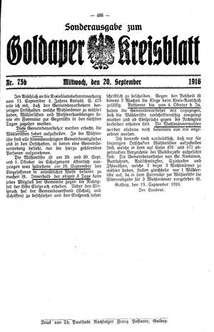 Goldaper Kreisblatt vom 20.09.1916