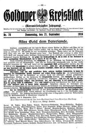 Goldaper Kreisblatt vom 21.09.1916