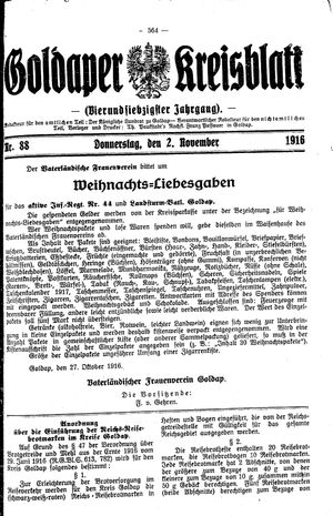 Goldaper Kreisblatt vom 02.11.1916