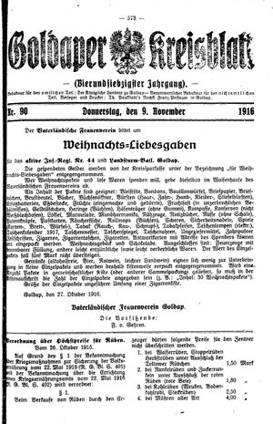 Goldaper Kreisblatt vom 09.11.1916