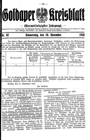Goldaper Kreisblatt vom 16.11.1916