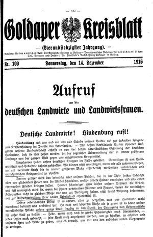 Goldaper Kreisblatt on Dec 14, 1916