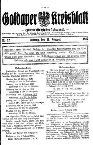 Goldaper Kreisblatt vom 11.02.1917