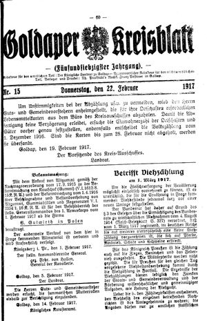 Goldaper Kreisblatt vom 22.02.1917
