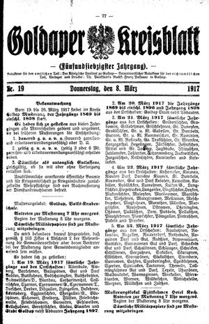 Goldaper Kreisblatt vom 08.03.1917