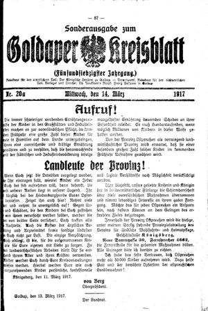 Goldaper Kreisblatt vom 14.03.1917
