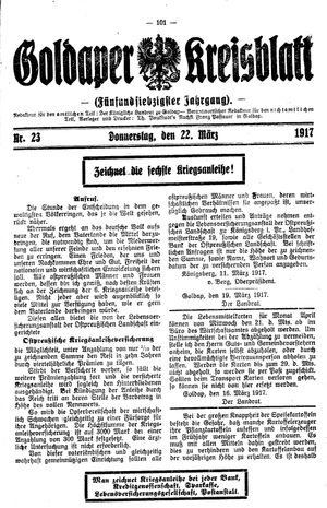Goldaper Kreisblatt vom 22.03.1917