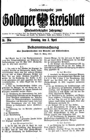 Goldaper Kreisblatt on Apr 3, 1917