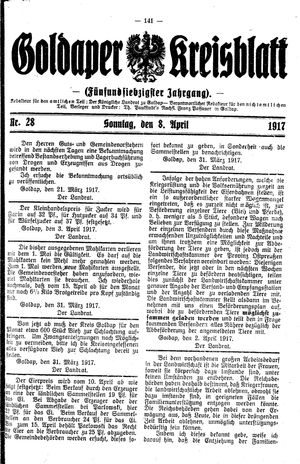 Goldaper Kreisblatt vom 08.04.1917