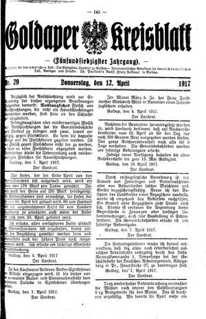 Goldaper Kreisblatt vom 12.04.1917