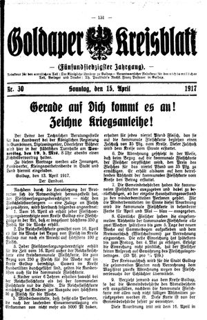 Goldaper Kreisblatt vom 15.04.1917