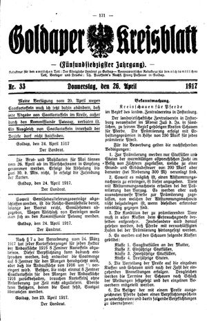 Goldaper Kreisblatt vom 26.04.1917