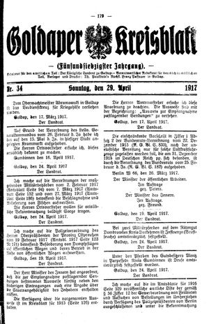 Goldaper Kreisblatt vom 29.04.1917