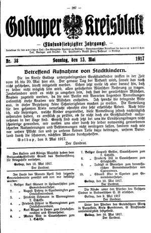 Goldaper Kreisblatt vom 13.05.1917