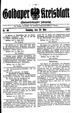 Goldaper Kreisblatt vom 20.05.1917