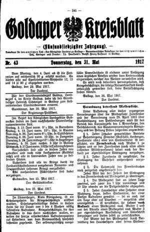 Goldaper Kreisblatt vom 31.05.1917