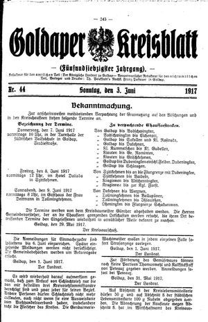 Goldaper Kreisblatt vom 03.06.1917
