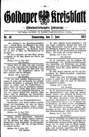 Goldaper Kreisblatt vom 07.06.1917