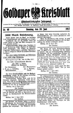 Goldaper Kreisblatt vom 10.06.1917