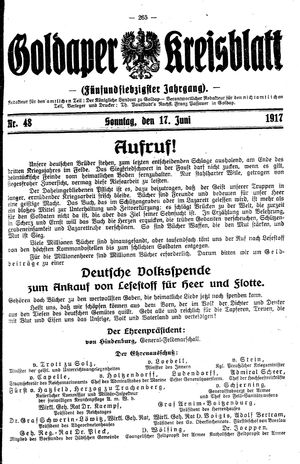 Goldaper Kreisblatt vom 17.06.1917