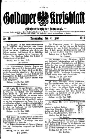 Goldaper Kreisblatt vom 21.06.1917