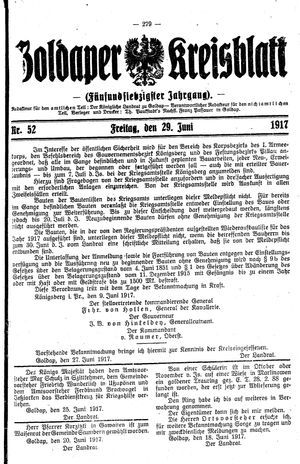 Goldaper Kreisblatt vom 29.06.1917