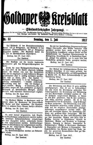 Goldaper Kreisblatt vom 01.07.1917