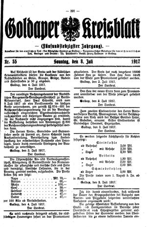 Goldaper Kreisblatt vom 08.07.1917
