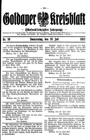 Goldaper Kreisblatt vom 19.07.1917