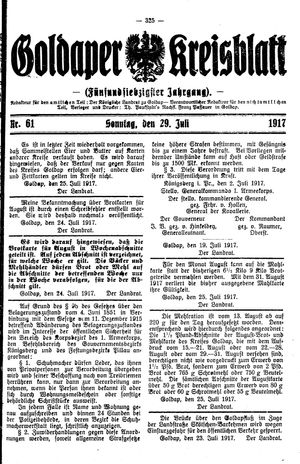 Goldaper Kreisblatt vom 29.07.1917