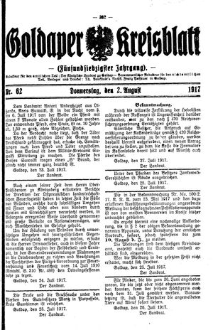 Goldaper Kreisblatt vom 02.08.1917