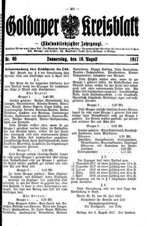 Goldaper Kreisblatt on Aug 16, 1917